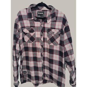 Fox Racing Plaid Flannel Shirt XXL Black Grey White Red Button Up Long Sleeve
